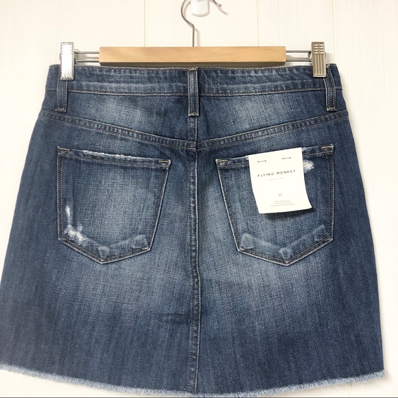 Flying Monkey Distressed Denim Mini Skirt NWT - Picture 3 of 4